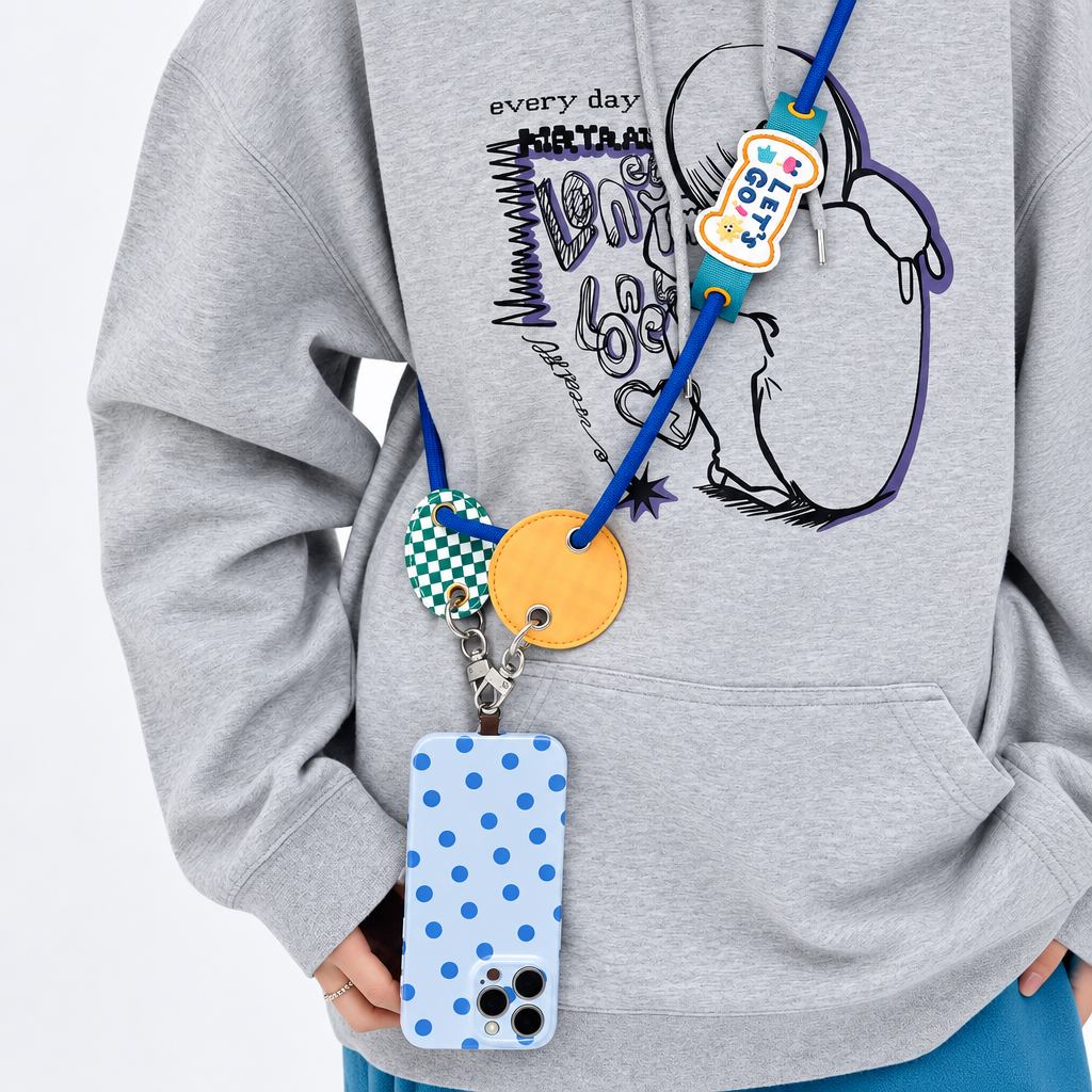 Adjustable Colorful Crossbody Phone Strap – Kawaii Lanyard with Cartoon Charms & Anti-Loss Attachment