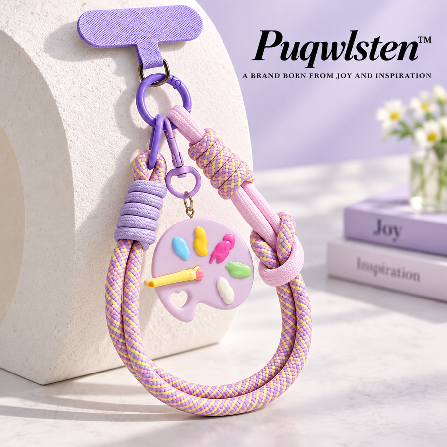 Pastel Palette Phone Wrist Strap – Colorful Braided Phone Lanyard with Charm